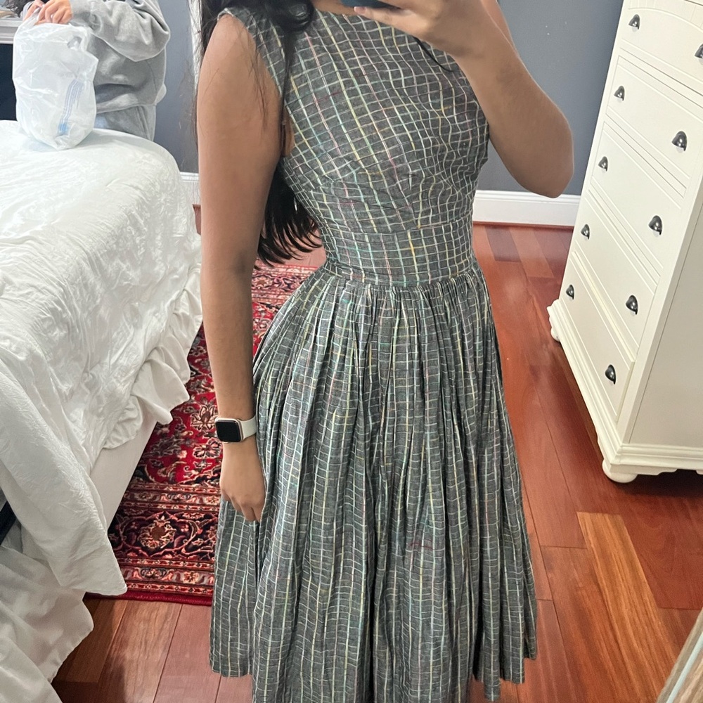 Vintage Gray Plaid Women's Dress